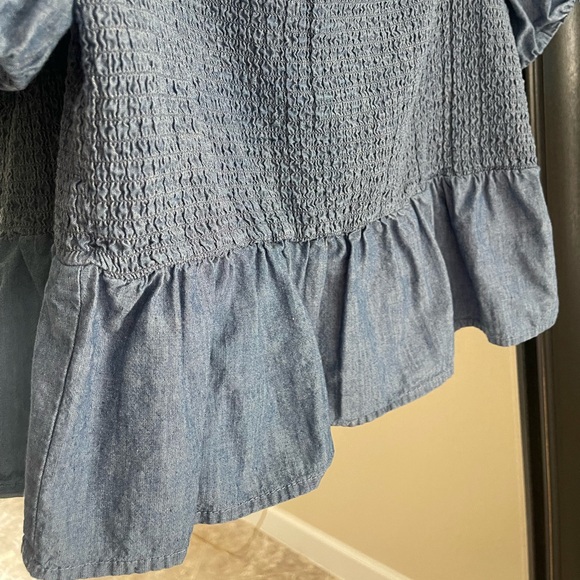 J. Crew Re-Imagined Cropped Denim Smocked Milk Maid Puff Sleeve‎ Top Size XL - Picture 3 of 8